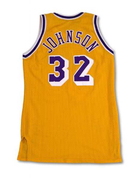 1988-89 MAGIC JOHNSON AUTOGRAPHED LOS ANGELES LAKERS GAME WORN HOME JERSEY