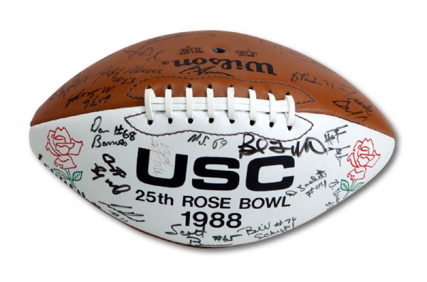 1988 USC TROJANS ROSE BOWL TEAM SIGNED COMMEMORATIVE FOOTBALL (NSM COLLECTION) 