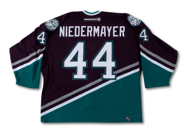 2003 ROB NIEDERMAYER ANAHEIM MIGHTY DUCKS GAME WORN ROAD JERSEY FROM STANLEY CUP FINALS VS. NEW JERSEY DEVILS (MEIGRAY, NSM COLLECTION)