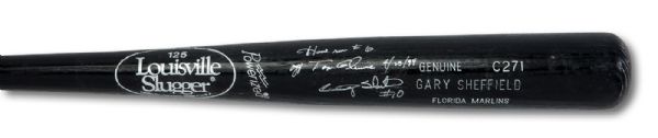 4/25/94 GARY SHEFFIELD AUTOGRAPHED AND INSCRIBED LOUISVILLE SLUGGER PROFESSIONAL MODEL GAME USED BAT USED TO HIT "HOME RUN #6 OFF TOM GLAVINE"