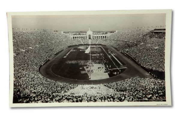 1932 LOS ANGELES SUMMER OLYMPIC GAMES ORIGINAL 12 X 20 PANORAMIC PHOTO OF OPENING CEREMONIES AT L.A. COLISEUM