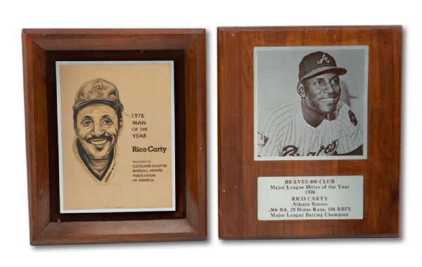 1970 RICO CARTY MAJOR LEAGUE HITTER OF THE YEAR AWARD PLAQUE AND 1976 MAN OF THE YEAR AWARD PLAQUE (CARTY LOAS)