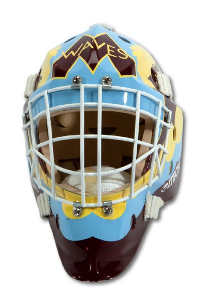 ORIGINAL GOALIE MASK FROM 1994 MOVIE "D2: THE MIGHTY DUCKS" CUSTOM PAINTED BY FRANK CIPRA & MARLENE BROWN (NSM COLLECTION)