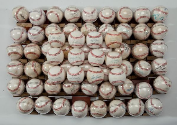 INCREDIBLE COLLECTION OF (65) CY YOUNG AWARD WINNING PITCHERS SINGLE SIGNED BASEBALLS (NSM COLLECTION)