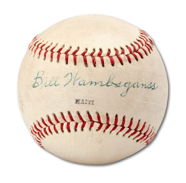 BILL WAMBSGANASS (ONLY UNASSISTED TRIPLE PLAY IN WORLD SERIES, 1920) SINGLE-SIGNED BASEBALL (NSM COLLECTION)