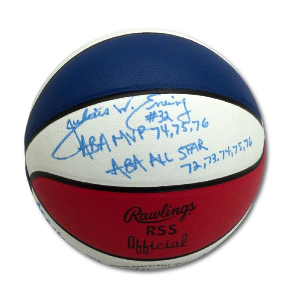 JULIUS "DR. J" ERVING AUTOGRAPHED ABA REPLICA BALL WITH ABA CAREER NOTATIONS
