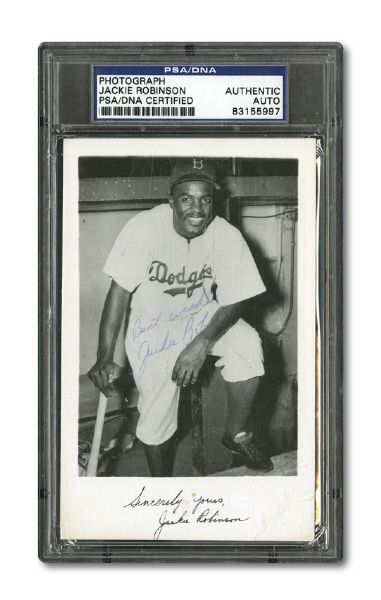 JACKIE ROBINSON SIGNED 3 1/2 BY 5 1/2 PHOTO PSA/DNA AUTHENTIC