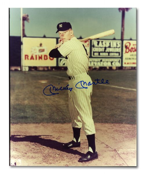 MICKEY MANTLE AUTOGRAPHED 8X10 COLOR PHOTO AS A ROOKIE IN 1951