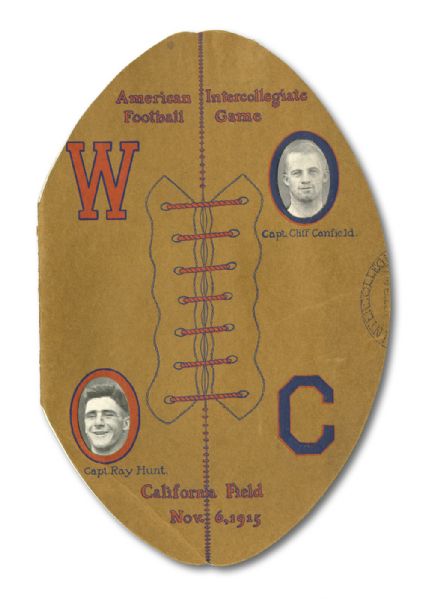 NOVEMBER 6, 1915 WASHINGTON VS CALIFORNIA FOOTBALL SHAPED PROGRAM