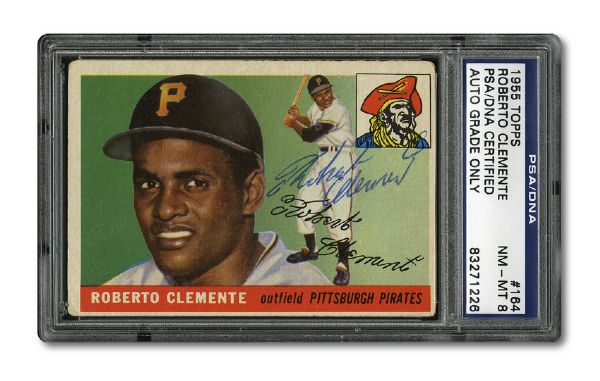 ROBERTO CLEMENTE PERIOD SIGNED 1955 TOPPS #164 ROOKIE CARD 