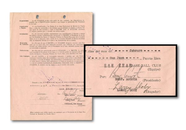 SIGNIFICANT LARRY DOBY CONTRACT SIGNED ON FEBRUARY 17, 1947 TO PLAY IN PUERTO RICO
