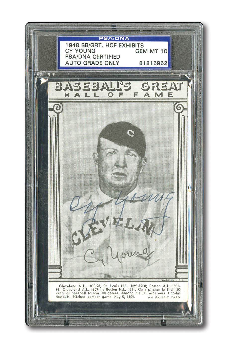 Lot Detail 1948 Cy Young Signed Baseballs Great Hall Of Fame Exhibit Card Psadna Gem Mint 10