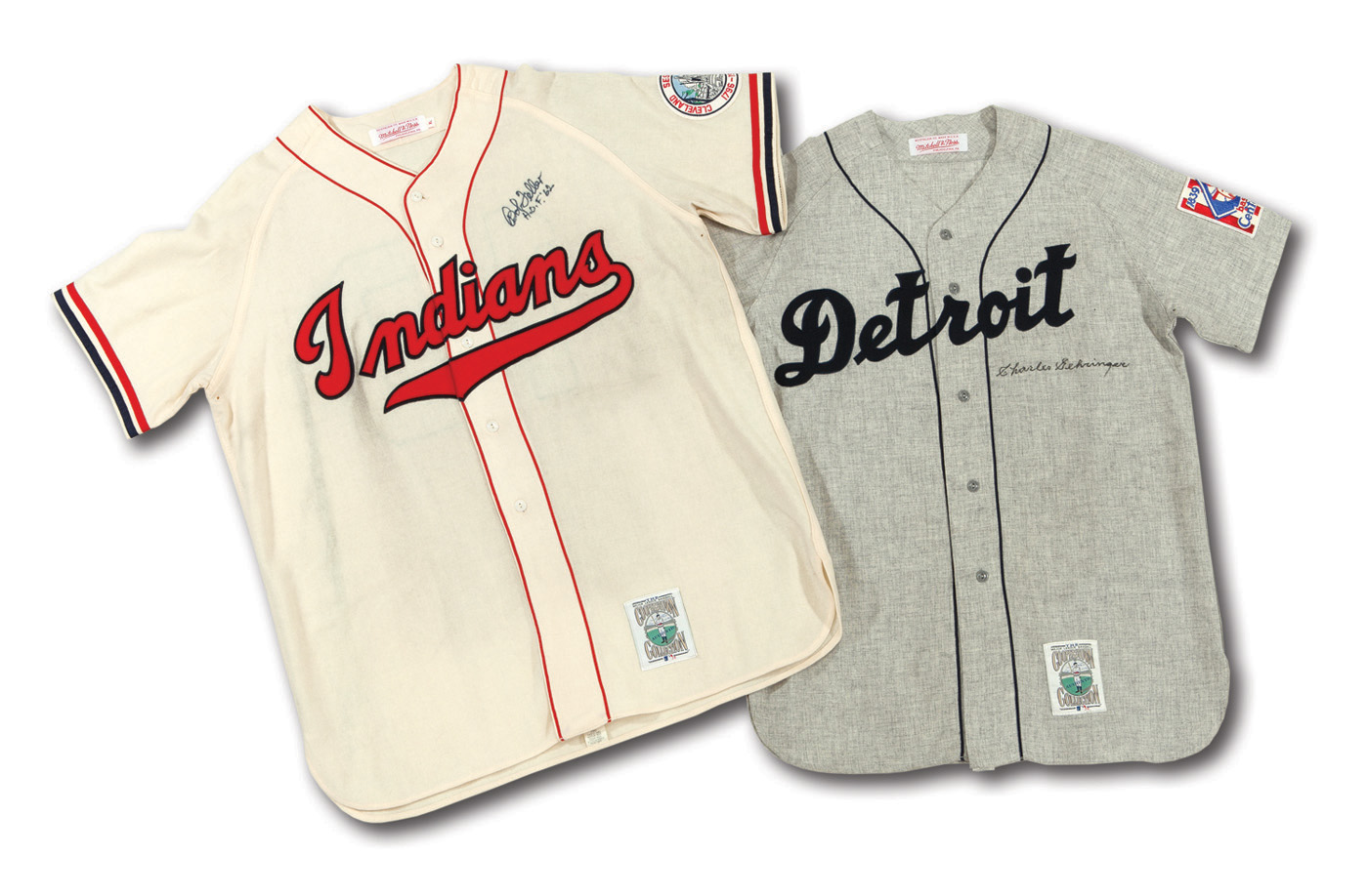Lot Detail - 1946 BOB FELLER AND 1939 CHARLIE GEHRINGER MITCHELL & NESS  COOPERSTOWN COLLECTION PAIR OF SIGNED JERSEYS