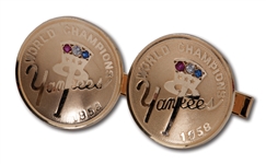 1958 WORLD CHAMPION NEW YORK YANKEES 14K  GOLD CUFF LINKS WITH REAL DIAMONDS, RUBIES, AND SAPPHIRES IN ORIGINAL PRESENTATION CASE