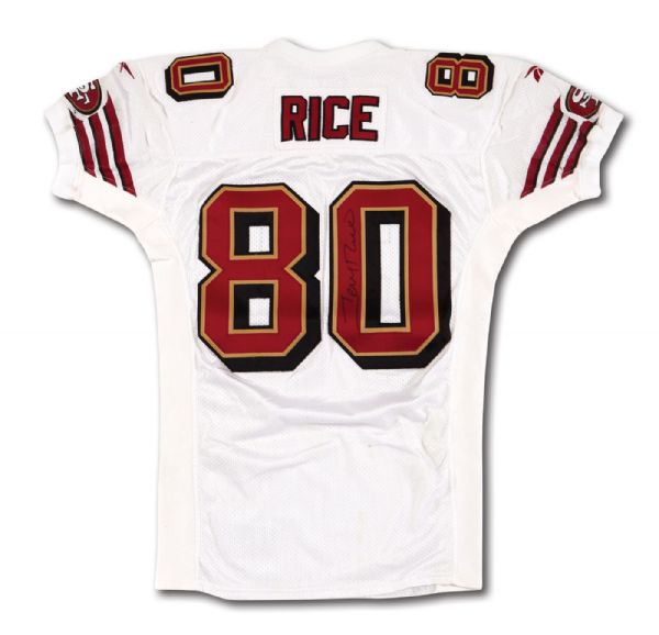 1997 JERRY RICE AUTOGRAPHED SAN FRANCISCO 49ERS GAME WORN ROAD JERSEY (RAHN COLLECTION)