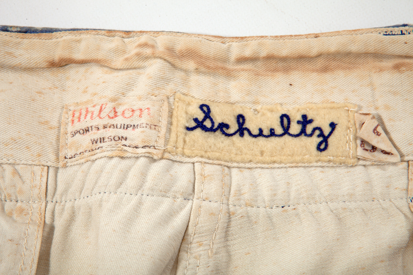 Lot Detail - 1944-45 RAY HAYWORTH BROOKLYN DODGERS RARE WHITE SATIN STYLE  GAME WORN HOME JERSEY W/ (HOWIE SCHULTZ) PANTS (DELBERT MICKEL COLLECTION)
