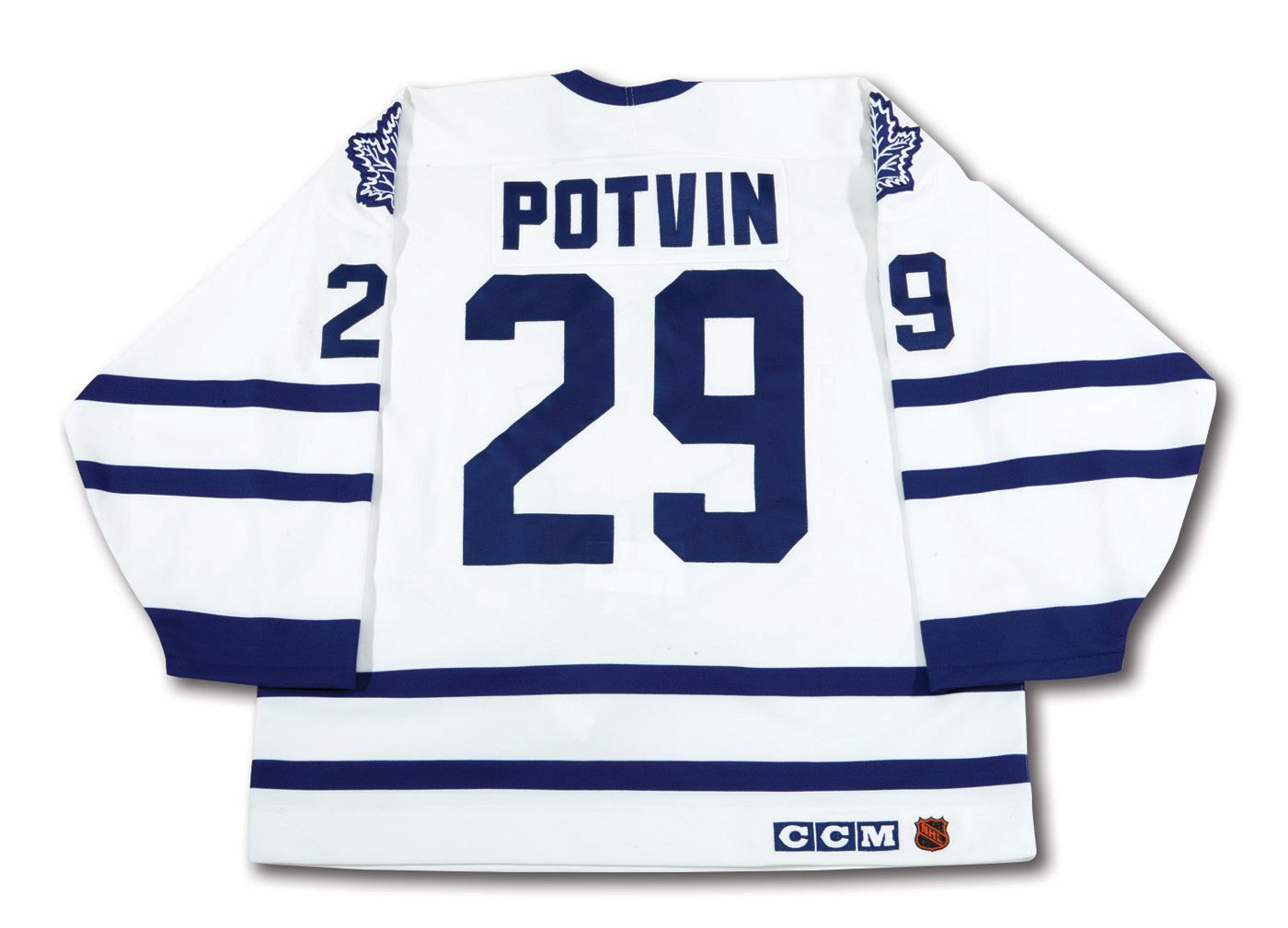 Lot Detail - 1997-98 FELIX POTVIN TORONTO MAPLE LEAFS GAME WORN ROAD JERSEY  AND 1996-97 GAME USED KOHO GOALIE STICK (NSM COLLECTION)