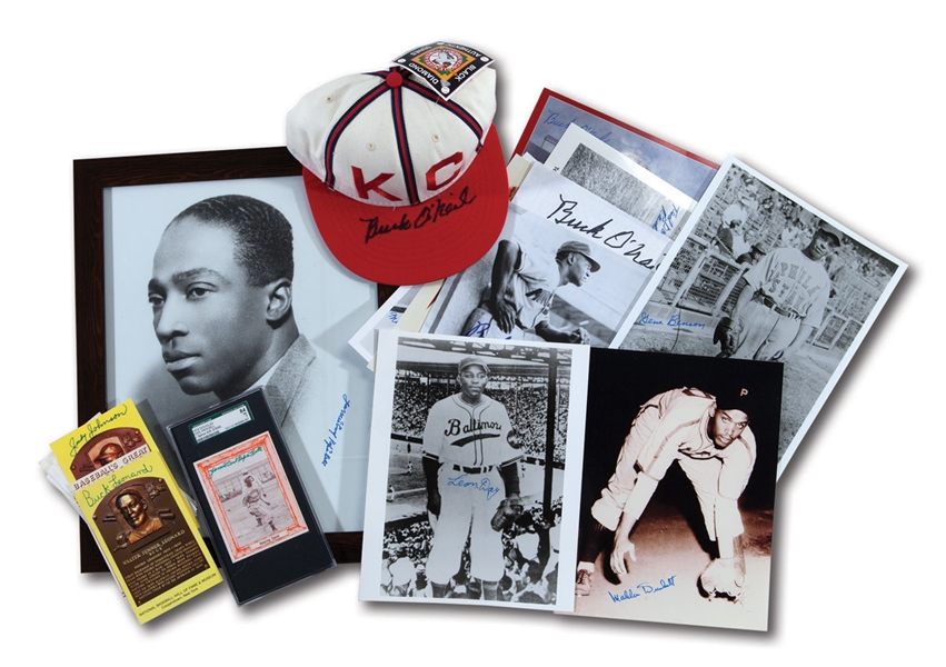 NEGRO LEAGUE LEGENDS INCLUDING SATCHEL PAIGE GROUP OF (28) SINGLE-SIGNED ITEMS (ALL FLATS EXCEPT ONE)
