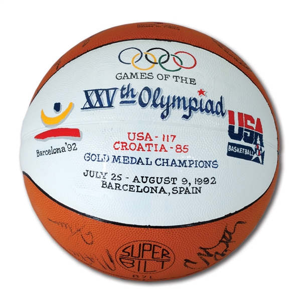 IMPORTANT 1992 U.S. MENS BASKETBALL DREAM TEAM SIGNED & PAINTED GAME USED BALL FROM HISTORIC OLYMPIC GOLD MEDAL VICTORY OVER CROATIA (CHUCK DALY COLLECTION)