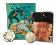 CASEY STENGEL GROUP OF 4 SIGNED ITEMS INC. PARTIAL 1967 NEW YORK METS SIGNED BASEBALL AND BIOGRAPHY 