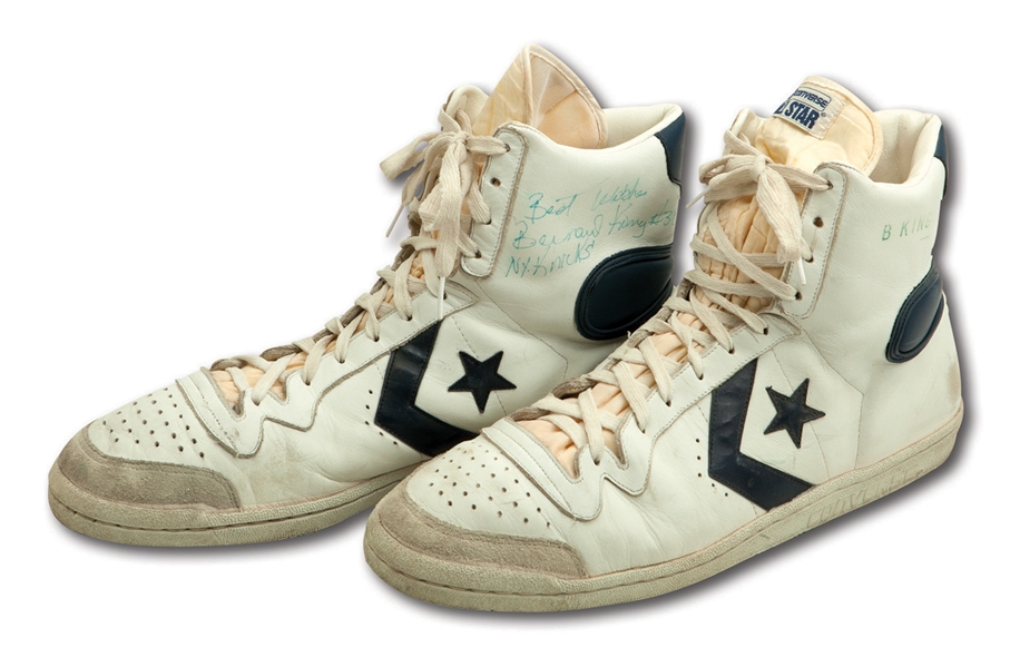 C.1983-85 BERNARD KING DUAL-SIGNED & INSCRIBED PAIR OF GAME WORN CONVERSE SIGNATURE MODEL SHOES