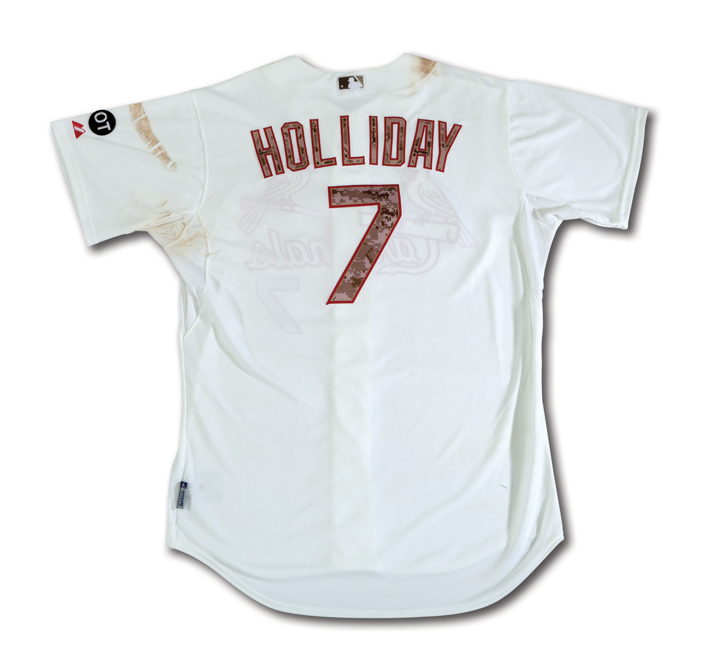 Lot Detail - 5/25/2015 MATT HOLLIDAY ST. LOUIS CARDINALS MEMORIAL DAY (VS.  D-BACKS) GAME WORN HOME CAMOUFLAGE JERSEY WITH DIRTS STAINS (MLB AUTH.)