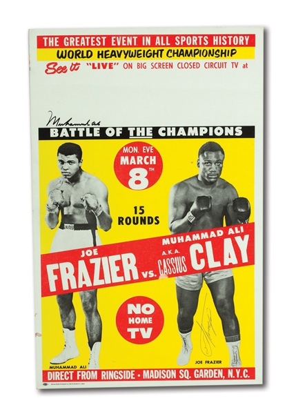 MARCH 8, 1971 MUHAMMAD ALI VS. JOE FRAZIER DUAL-SIGNED "FIGHT OF THE CENTURY" CLOSED CIRCUIT TV ADVERTISING POSTER