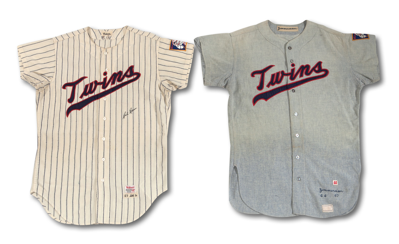 Lot Detail - 1967 MINNESOTA TWINS RICH REESE HOME AND JERRY ZIMMERMAN ROAD  GAME WORN JERSEYS