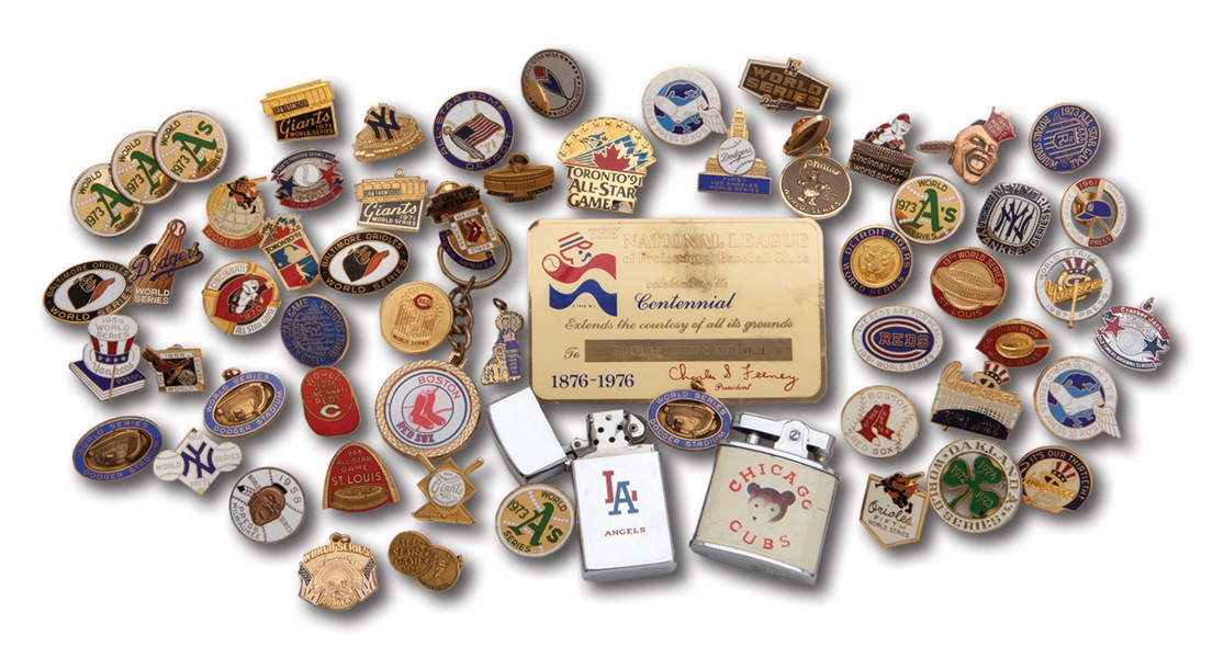 COLLECTION OF OVER 50 WORLD SERIES/ALL-STAR GAME PRESS PINS (SCHEFFING COLLECTION )