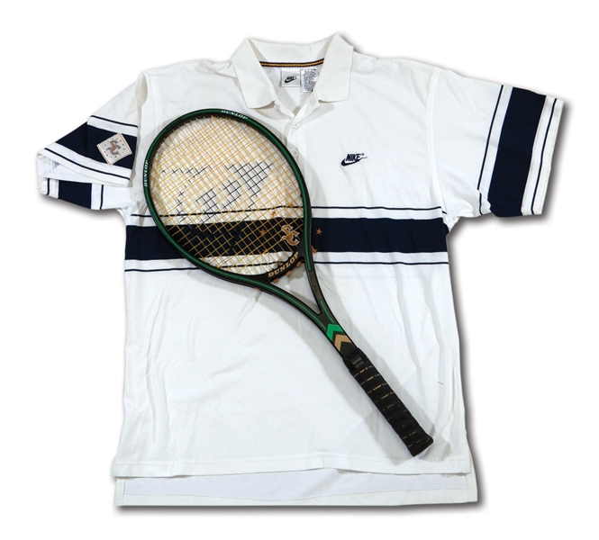 JOHN McENROE LATE 1980S MATCH USED & SIGNED DUNLOP MAX 200G RACQUET AND C.1994 CHARITY MATCH WORN & SIGNED NIKE POLO SHIRT