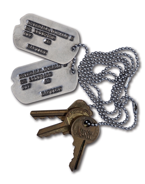 DON DRYSDALES U.S. ARMY DOG TAGS AND TRUNK KEYS (DRYSDALE COLLECTION)
