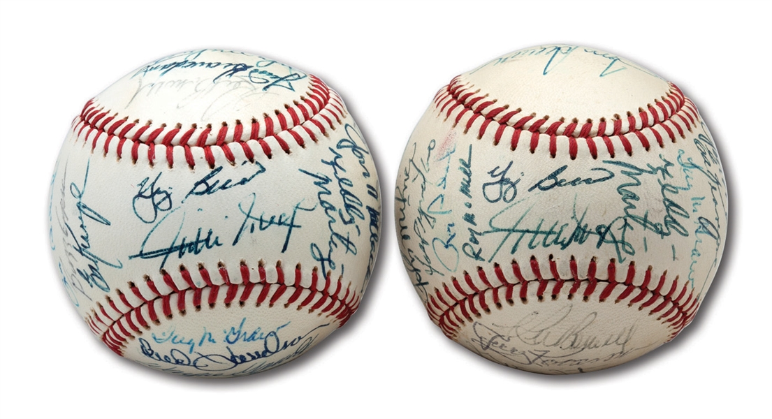 1973 NEW YORK METS NATIONAL LEAGUE CHAMPION PAIR OF TEAM SIGNED BASEBALLS (SCHEFFING COLLECTION)