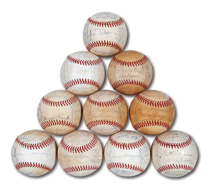 LOT OF (10) MULTI-SIGNED BASEBALLS - ALL BUT ONE WITH JOE DIMAGGIO (SCHEFFING COLLECTION)