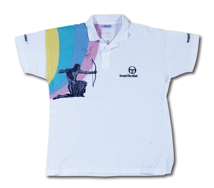 C.1991 PETE SAMPRAS MATCH WORN AND AUTOGRAPHED SERGIO TACCHINI POLO SHIRT - STYLE MATCHED TO WIMBLEDON (NSM COLLECTION)
