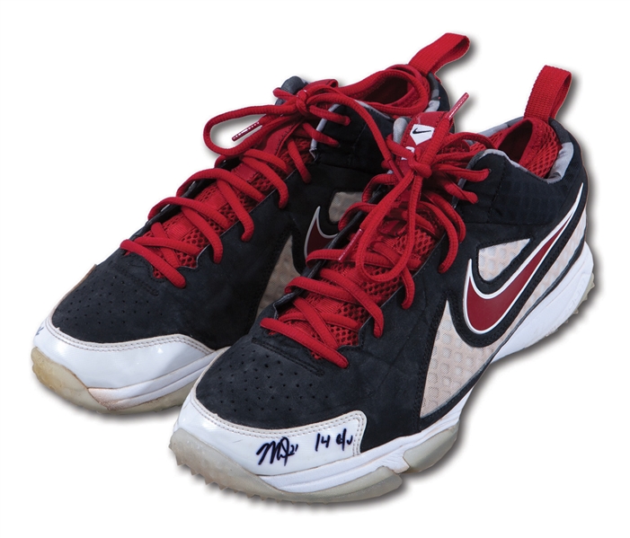 2014 MIKE TROUT DUAL SIGNED & INSCRIBED PAIR OF GAME WORN NIKE SIGNATURE MODEL TURF SHOES FROM HIS MVP SEASON