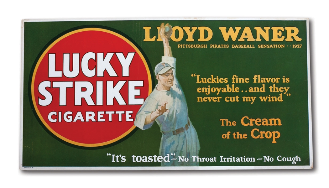 1928 LLOYD WANER LUCKY STRIKE TROLLEY CAR ADVERTISING SIGN
