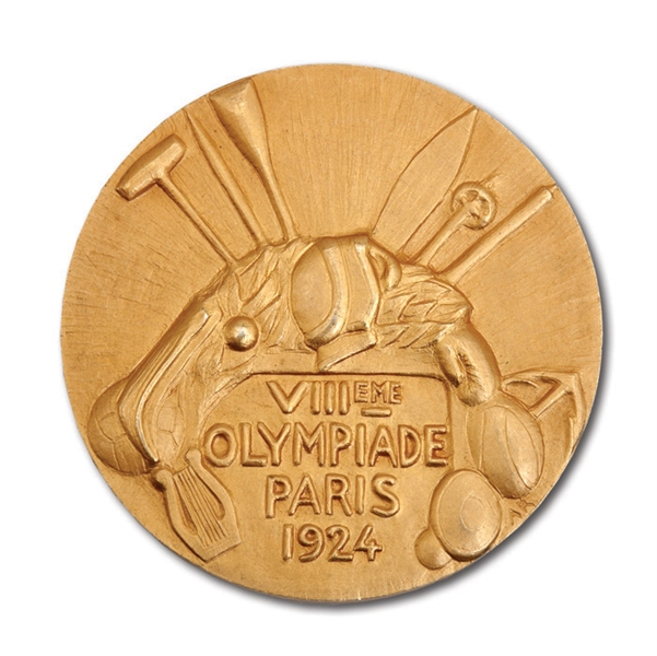 1924 PARIS SUMMER OLYMPIC GAMES 1ST PLACE WINNERS GOLD MEDAL WITH ORIGINAL PRESENTATION CASE