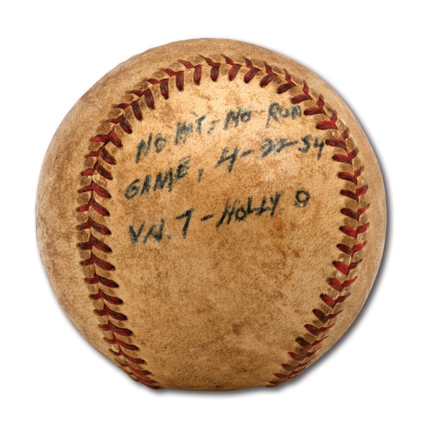DON DYRSDALES 4/22/1954 GAME USED BASEBALL FROM HIS NO-HITTER FOR VAN NUYS HIGH SCHOOL AGAINST HOLLYWOOD H.S. (DRYSDALE COLLECTION)