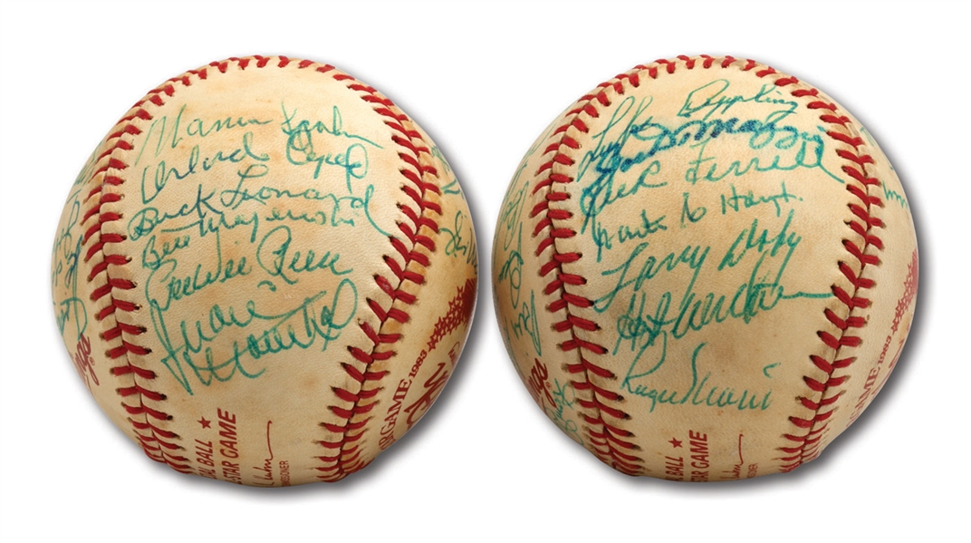DON DRYSDALES PAIR OF 1983 CRACKER JACK ALL-STAR GAME AMERICAN AND NATIONAL LEAGUE TEAM SIGNED BASEBALLS (DRYSDALE COLLECTION)