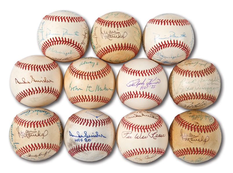 DON DRYSDALES HALL OF FAME MULTI-SIGNED (7) AND SINGLE SIGNED (4) BASEBALL LOT OF 11 (DRYSDALE COLLECTION)