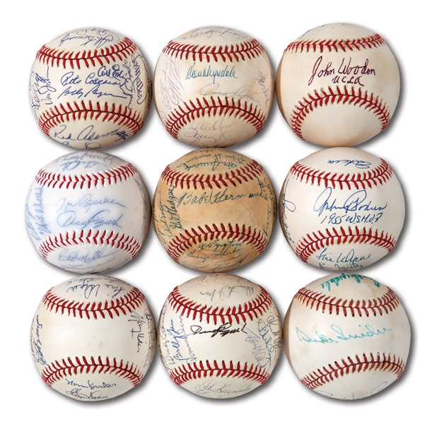 DON DRYSDALES BROOKLYN/LOS ANGELES DODGERS MULTI SIGNED BASEBALL LOT OF 9 (DRYSDALE COLLECTION)