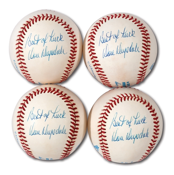 LOT OF (4) DON DRYSDALE SINGLE SIGNED & INSCRIBED "BEST OF LUCK" BASEBALLS (DRYSDALE COLLECTION)
