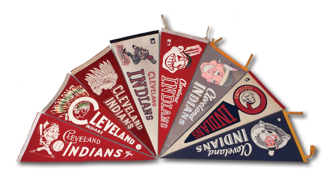 1940-50S LOT OF (14) CLEVELAND INDIANS PENNANTS INCL. TWO 1954 AMERICAN LEAGUE CHAMPIONS