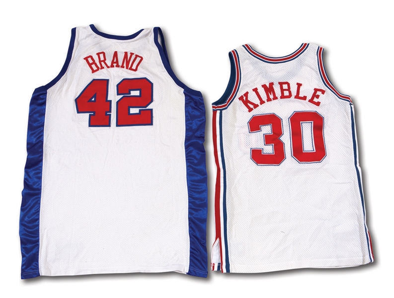 1990-91 BO KIMBLE AND 2004-05 ELTON BRAND LOS ANGELES CLIPPERS GAME WORN HOME JERSEYS (NSM COLLECTION)