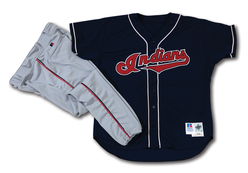 1998 JIM THOME CLEVELAND INDIANS GAME ISSUED HOME ALTERNATE JERSEY AND 1997 GAME WORN ROAD PANTS