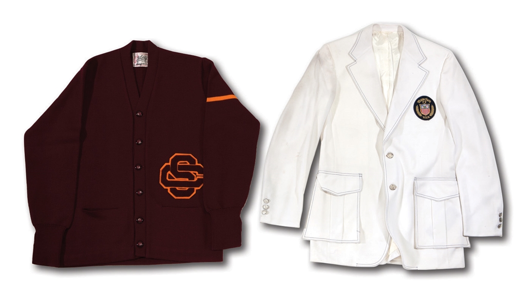 1972 MUNICH OLYMPIC GAMES OPENING CEREMONY USA SPORTS COAT WORN BY POLE VAULT CHAMPION BOB SEAGREN PLUS HIS 1968 USC LETTERMANS SWEATER (NSM COLLECTION)