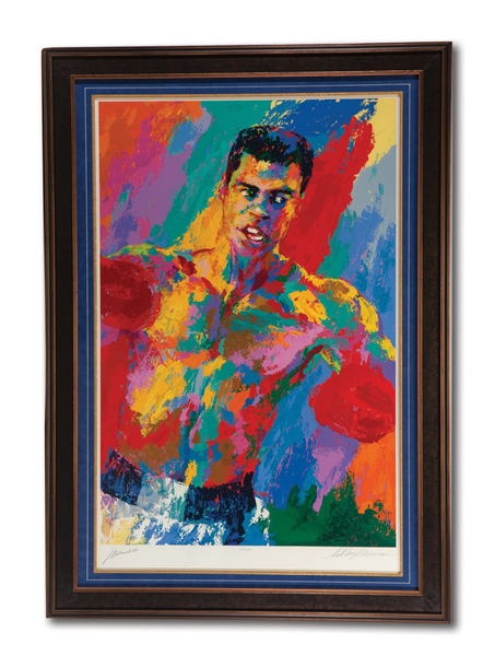 MUHAMMAD ALI SIGNED ATHLETE OF THE CENTURY LEROY NEIMAN LIMITED EDITION 28 X 42 SERIGRAPH ALSO SIGNED BY ARTIST (FRAMED)