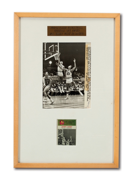 1961-62 FLEER BASKETBALL ORIGINAL PHOTO USED TO PRODUCE CARD #66 JERRY WEST "SNAGS A REBOUND"