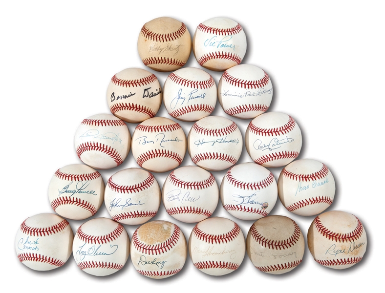MAINLY 1950S - 1960S POPULAR PLAYERS AND STARS SINGLE SIGNED BASEBALL LOT OF 20 (NSM COLLECTION)