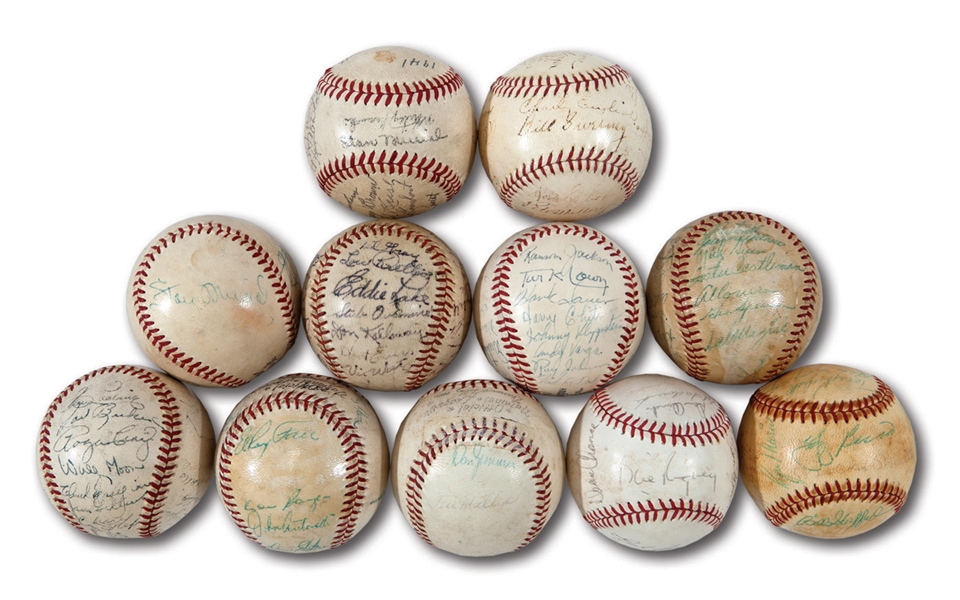1940s THROUGH 1960S GROUP OF 11 TEAM SIGNED BASEBALLS (NSM COLLECTION)